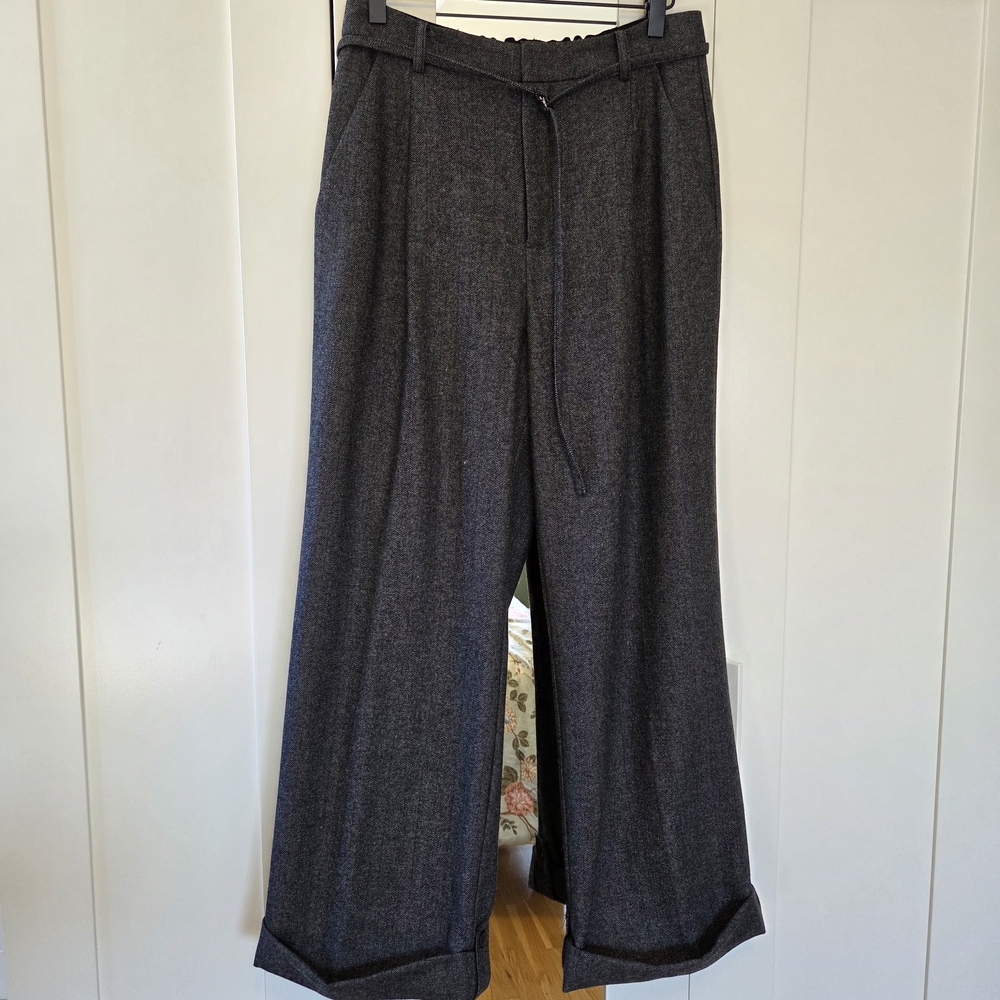 Petite Studio Silas Herringbone Wool Trousers, Charcoal, Medium